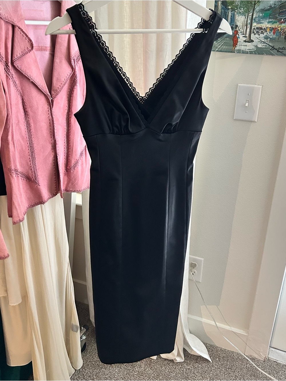 Bebe y2k black satin midi dress with lace
